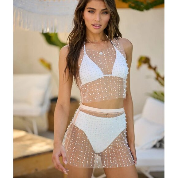 BNWOT Beach Bunny Pearl Mesh Swim Cover-Up Set, Size S - Picture 1 of 11